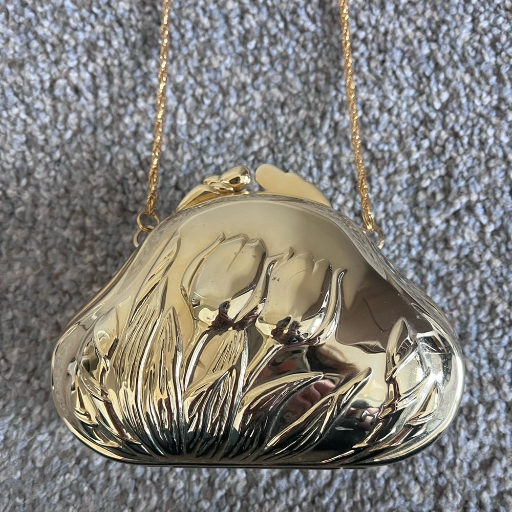 Solid Gold-Colored Shoulder Purse - image 1